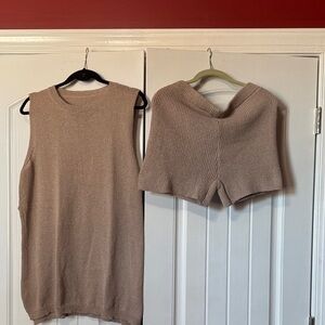 Sleeveless Knit Top and Shorts Set in Taupe